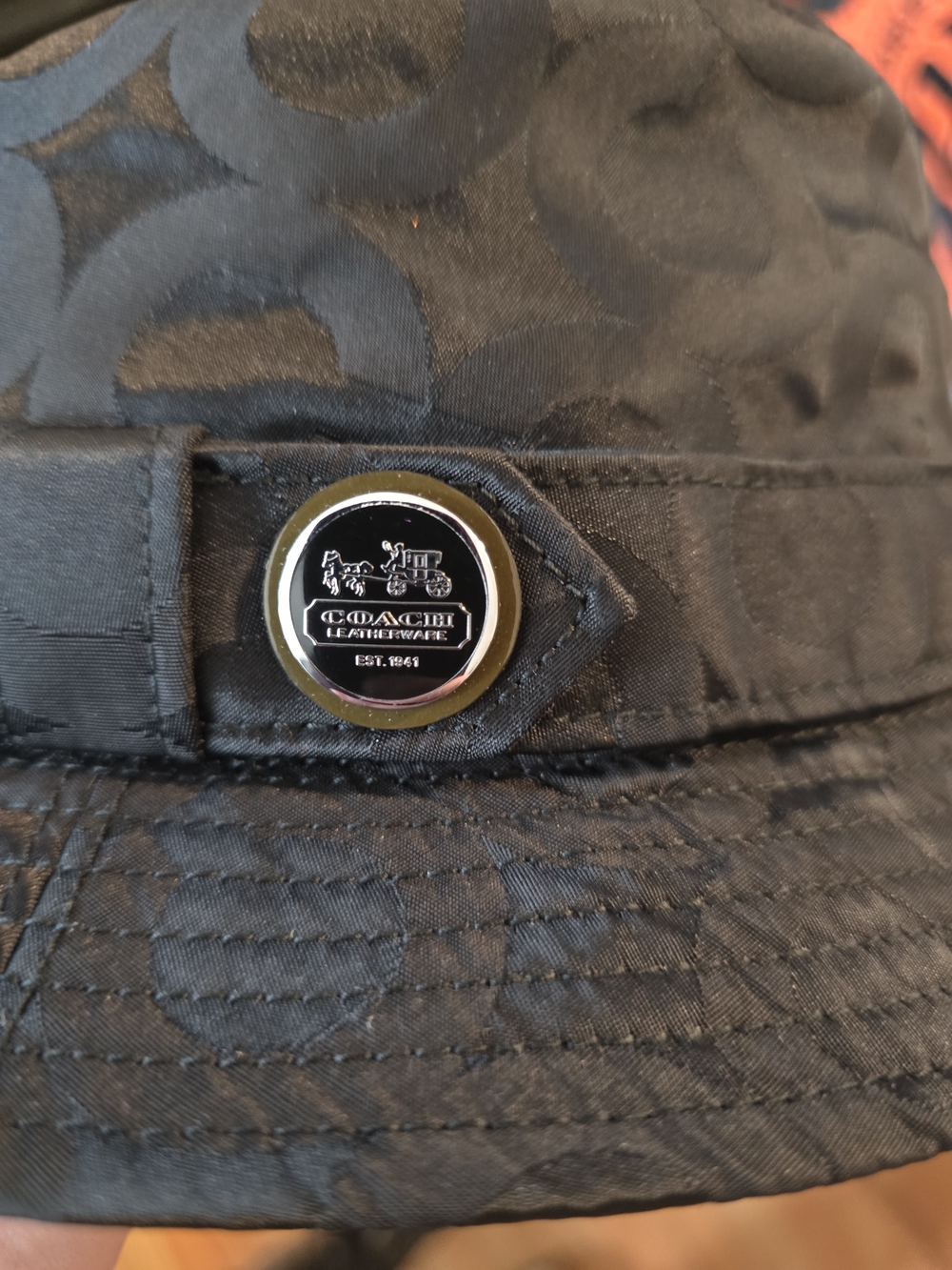 Coach Black Signature Bucket Hat with Metal Logo